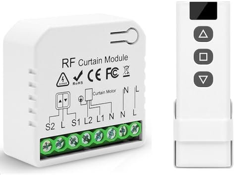 Pakinui Kit de Commande de Volet Roulant Sans Fil, Interrupteur Module Volet Roulant Contrôle de Portée 100M, Télécommande RF+Module Récepteur, Telecommande Volet Roulant pour Stores, Auvents