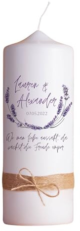 Hochzeitskerze Lavendel | 15-30 cm Höhe | Traukerze | Personalisierte Kerze | Hochzeitsgeschenk