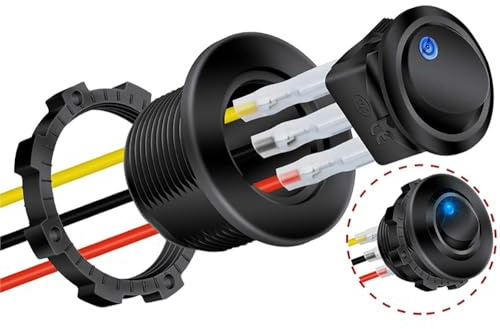 Boîtier d'interrupteur à bascule rond DaierTek de 20 mm, 12 V, LED marche/arrêt, for voiture, camion, voiturette de golf, panneau lumineux bleu, rouge, vert(Blue LED)