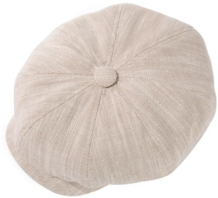TOP-EX XL/XXL Herren Flatcap Beige Hahnentritt 8-Panel Schiebermütze Leinen Baumwolle Atmungsaktiv Sommer Für sehr große Köpfe