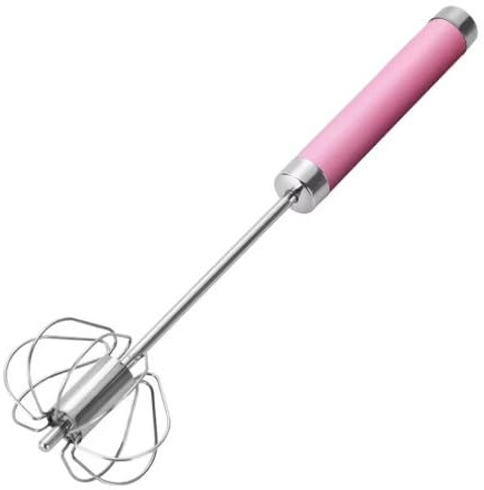 ProBytes Batteur à œufs manuel - Fouet semi-automatique en acier inoxydable avec poignée confortable - Mixeur de cuisine manuel, mixeur, fouet (rose)