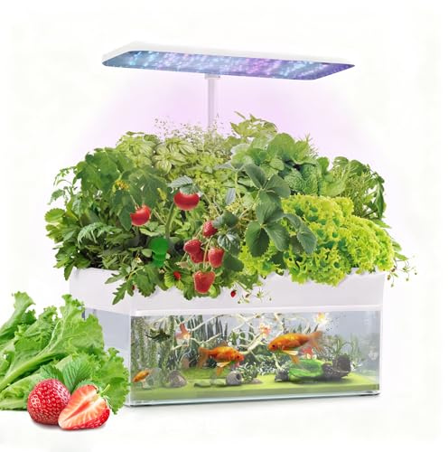 Système de culture hydroponique avec aquarium écologique, 12 systèmes de jardinage d'herbes d'intérieur, 3 modes de culture, kit de jardin d'herbes aromatiques avec lampe LED de 36 W, pompe