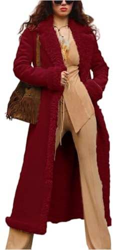 FUPODD Wintermantel Damen Lang Wildleder Winterjacke Damen Warm Gefüttert Mantel Winter Teddyfutter Elegant Mäntel Mit Fellkapuze Teddyfleece Jacke Warme Fellmantel Langer Thermojacke Frauen Pelz