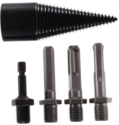 TEHAUX 5 Pcs Firewood Drill Bit with Deep Threads for Efficient Log Splitting Wood Splitter Drill Bits with Multiple Shanks Easy to Install Woodworking Tool