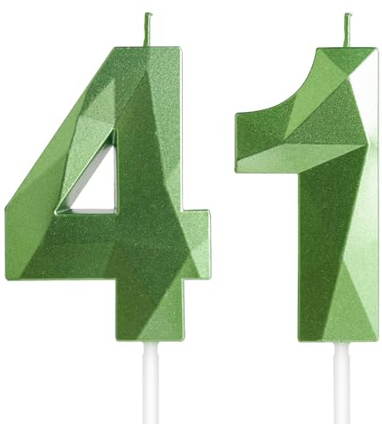 Velas de Cumpleaños 41 Años Verde, Decoraciones para Hombres y Mujeres, Número 41 3D para Tarta, Topper de Vela Verde, Suministros para Fiestas, Bodas y Aniversarios