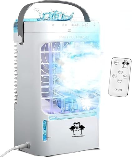 COOLI PRO-25 Remote Control Silent Mobile Air Conditioner 2025, 1.5L (Water + Ice), 3 Speeds & Modes, Touch, Portable (Mains Plug), 301µL/min, Night Light and Adjustable Timer+