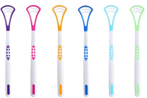 Lot de 6 Gratte Langue, Tongue Scraper Silicone pour Adultes et Enfants, Brosse à Langue Nettoyeur Universel Racle Langue Améliore votre Hygiène Buccale Haleine Fraiche