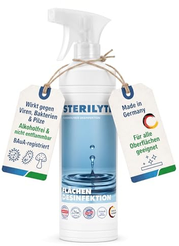 STERILYTE Flächendesinfektionsmittel Spray 1 Liter, Nachhaltig, alkoholfrei & hochwirksam - Desinfektionsmittel für Flächen vielseitig einsetzbar durch Sprühfunktion