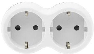 Doppel‑Steckdosenadapter, SCHUKO, Weiß-Grau