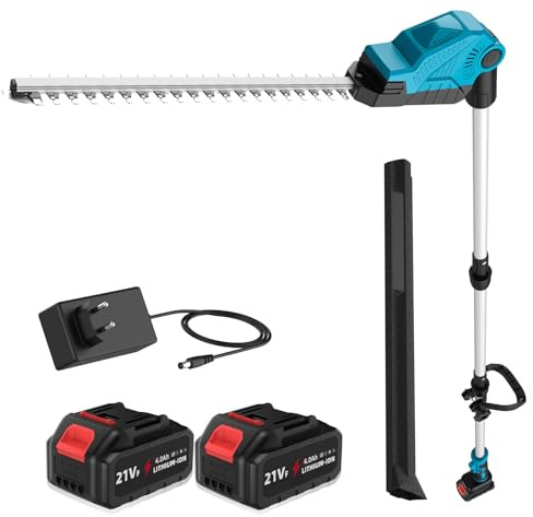 Taille Haie Electrique Telescopique 2,6 m, Taille-Haies sur Perche sans Fil avec 2 * Batteries 4,0Ah, Lame Double Action 48 cm, Tête Pivotante 135° Réglable, Taille-Haies Électriques pour Haies Hautes