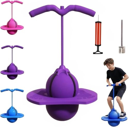 STOAT Balón de Salto Equilibrado para Adultos, Pelota Pogo con Mango, Antideslizante, Juguete Deportivo para Casa, Jardín, Juego y Ejercicio Físico (Morado)