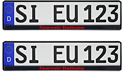 1 Paar Kennzeichenhalter schwarz mit Feuerwehr und Stadt nach Wunsch Bedruckt
