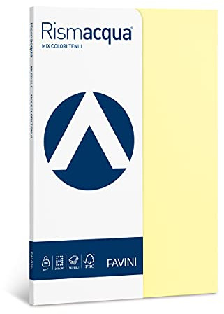 Favini A69X524 Rismacquaa4 Cartoncino, 200 g/Mq, 50 fogli A4 210 X 297, 5 Colori Assortiti Tenui