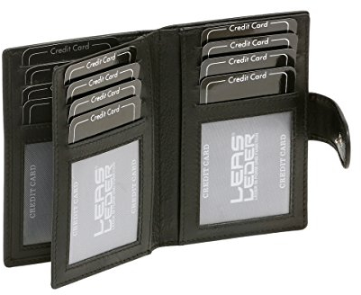 LEAS Portacarte con RFID protezione, Vera Pelle, nero Card-Collection''