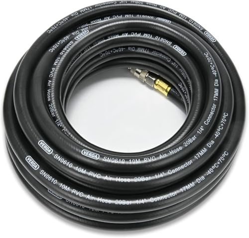 Druckluftschlauch 10m – PVC Gummischlauch 1/4 (10 x 17 mm) mit Schnellkupplung – Luftschlauch für Kompressor, Druckluft, robust & flexibel, Garten (10m) SN6010
