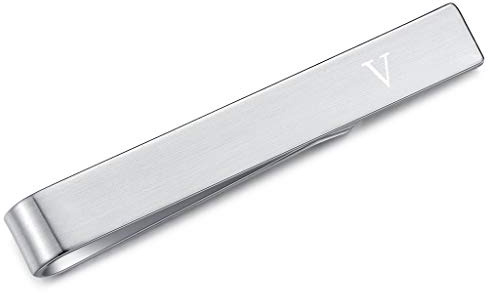 HONEY BEAR 4cm Herren Briefe Initialen Kinder Krawattennadel Krawattenklammer für schmale Krawatten Edelstahl Tie Clip (V)