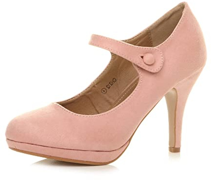 AJVANI Womens Ladies mid high Heel Mary Jane Evening Work Platform Bridal Party Prom Court Shoes Size.