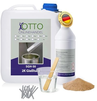 SGH-50 Gießharz (6 kg) Set zum Estrich reparieren (inkl. Estrichklammern und Quarzsand) farbloses 2K Epoxidharz Injektionsharz Vergussmasse Laminierharz zum Risse verharzen