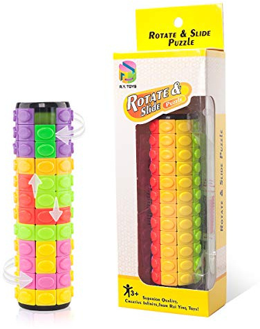 R.Y.TOYS Rubix Cube, Fidget Cube Spielzeug, magisches Würfel-Puzzle, Gehirn-Teasers für Erwachsene, Zylinderdreh- und Schiebe-Logik, Trick-Puzzle-Spiel, Geschenk für Kinder (8 Farbenx12 Ebenen)