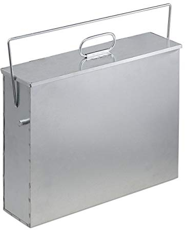Relaxdays Secchio per Cenere Camino & Barbecue, Contenitore Rettangolare da 15 L con Coperchio, Acciaio Zincato, Argento