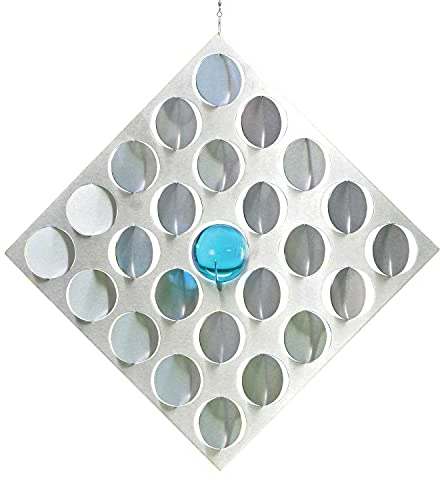 ILLUMINO Edelstahl Windspiel Quadratisch M - Sonnensegel mit kobaltblauer 50mm Glaskugel, Windspiele für draußen hängend, Gartendeko für draußen, Fensterdeko hängend