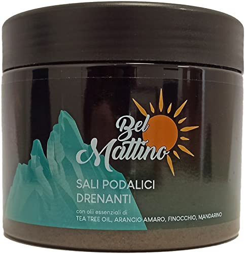 SALI PODALICI per pediluvio DRENANTI, Rigeneranti, Purificanti, Deodoranti BEL MATTINO con oli essenziali di TEA TREE OIL, ARANCIO AMARO, FINOCCHIO e MANDARINO - Senza Parabeni, Made in Italy (500ml)