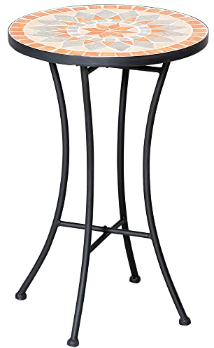 Outsunny Beistelltisch Gartentisch Ø35,5cm Rund wetterfest im Mesh-Stil Balkontisch mit Mosaik-Muster Metall Campingtisch Kaffeetisch für Wohnzimmer Büro Outdoor Indoor Gelb+Grau