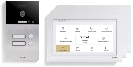 GVS - IP Video Türsprechanlage 2-Familienhaus mit Türöffner, HD Kamera, 3x10 Zoll Monitor & App - Smarte Video Türklingel mit Kamera & Gegensprechanlage (AVS5413U)
