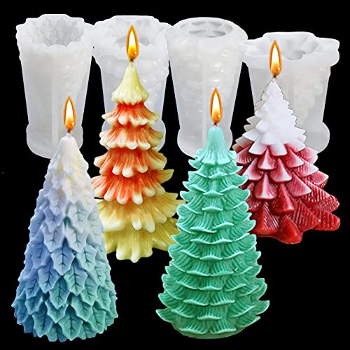 4 Stück Weihnachtsbaum-Silikonform, 3D-Kerzenformen für Kerzenherstellung, baumförmige Silikon-Epoxidharz-Form, Ornamentform für DIY-Wachskerze, Seife, Kunsthandwerk, Schokolade, Heimdekoration