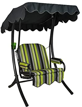 Angerer Freizeitmöbel GmbH Hollywoodschaukel 1-Sitzer - Gartenschaukel Made in Germany - Schaukel zum Sitzen und Entspannen - einfache Montage (Grün-Schwarz gestreift)