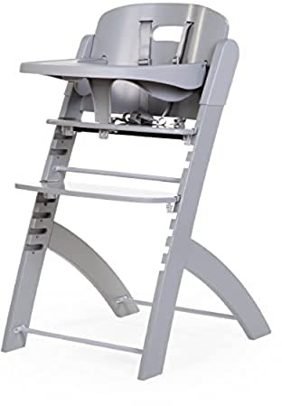 CHILDHOME, Evolutive Baby-Hochstuhl: ab 6 Monaten bis 85 kg, Tablet inklusive, Buchenholz, Wiege, Sicherheitsgurt 5 Punkte, unsichtbare Schrauben, Evosit Grau