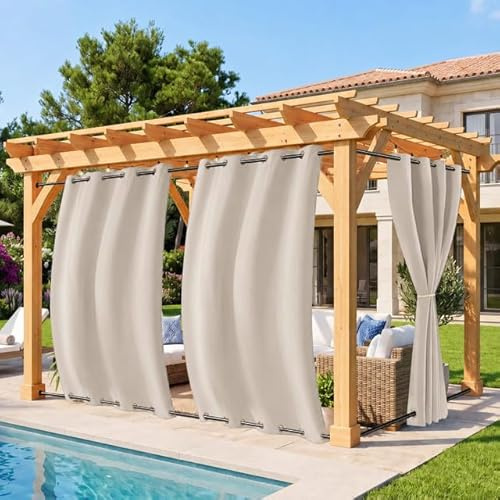 Rosnek Outdoor Vorhang Wetterfest Winddicht, Balkon Gardinen mit Ösen Oben & Unten, Blickdicht Wasserdicht Sonnenschutz Sichtschutz Gardinen für Terrasse,Pergola,Pavillon, H274x B132 cm, Cremefarben