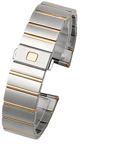 AEMALL Für Omega Double Eagle Konstellation Stahl Uhrenarmband Edelstahl Herren und Damen Uhrenkette 17 23 25 mm Uhrenarmband (Farbe: Silber-Gold, Größe: 23 mm)