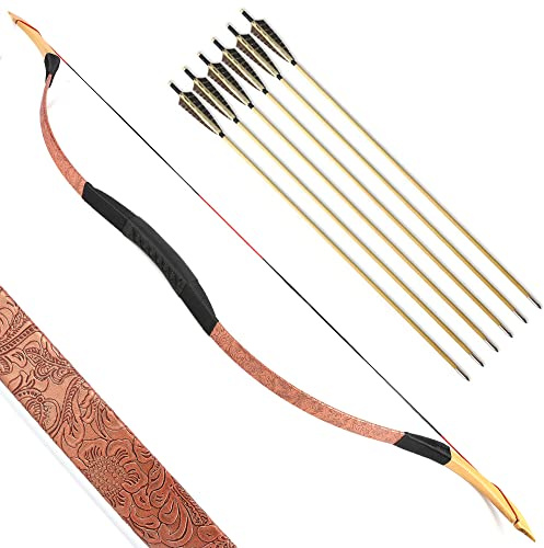 SHARROW Traditioneller Bogen Recurve Bogen und Pfeile Set Langbogen 20-50lbs Handgemacht Holzbogen Reiterbogen Sportbogen Jagdbogen für Erwachsene und Anfänger (50lbs, Typ 2)