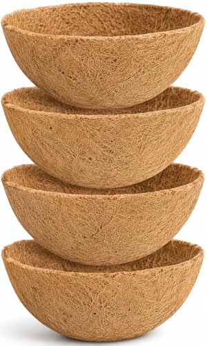 HFHOME 4Pcs 30.4cm/12in Coco Coir Hanging Basket Liners, Natural Planter Liners, Thick Round Coconut Fiber Replacement for Indoor Outdoor Garden Porch Balcony