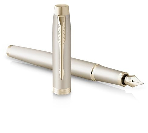 Parker IM Monochrome Fountain Pen | Champagne Finish and Trims | Fine Point | Blue Ink | Gift Box