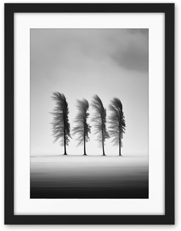 Artery8 Still Holding Strong Black and White Winter Landscape Photograph Wind Blowing on a Row of Cypress Hills Artwork Framed Wall Art Print 18X24 Inch