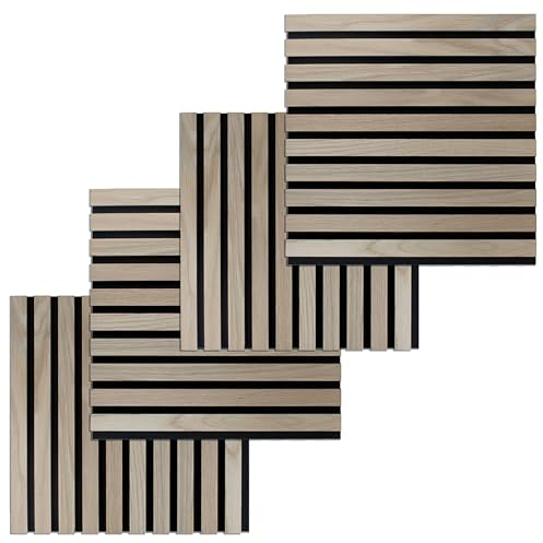 PROVISTON 4er SET Akustik 3D Wandpaneele 400 x 400 x 21 mm Eiche Natur Furnierte MDF Holzlamellen Filz-Untergrund als Trägermaterial