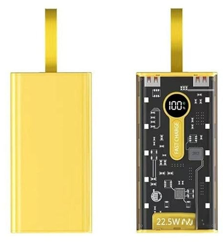 Batteria esterna trasparente gialla a ricarica rapida 22,5 W, powerbank 20000 mAh