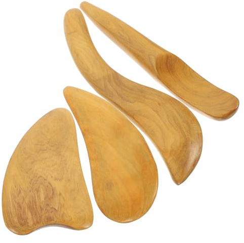 TOVINANNA Multifunktionales Holz Gua Sha Schabeset 4 Stück Für Gesicht Körper Ergonomische Form Langlebiges Massagerät Zur Hautelastizitätsförderung Tragbar Für Wellness Und Entspannung