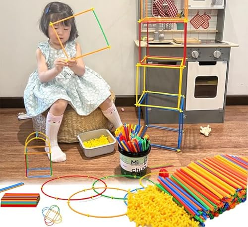 SQAQS 500PCS Tienda de Campaña DIY para Niños, Kit De Construcción De Fuertes para Niños 3+ años, Túneles De Construcción De Fortalezas De Bricolaje, Juego De Construcción para Interiores con Palo