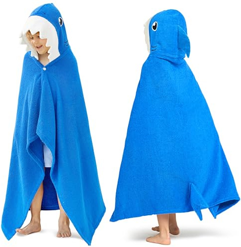 Joiedomi Shark Hooded Towel for Kids Soft 100% Cotton Bath Beach Towel 30 x 50 for Kids 3-10 Years Toddler Pool Poncho with Hood Absorbent Swim Wrap for Boys Girls
