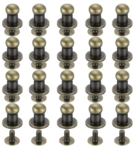QUARKZMAN 20 Stück Messing Kugelkopf Nieten, 5mm Durchmesser Hohlnieten Ledernieten, Schraubverschluss Knopf Nippelniet für Leder DIY Lederhandwerk, Bronze