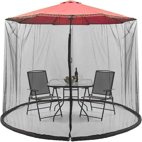 Moutosne Zanzariera per ombrellone da patio, regolabile, zanzariera per protezione dagli insetti, con cerniera, 2,5 – 3,5 m, colore: nero