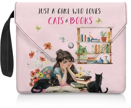 NETILGEN Buchhülle für Leseliebhaber, Geschenke, waschbare Buchhülle mit gepolstertem Tragegriff, Lesegerät, Geschenk, 30 x 24 cm, Mädchenbuch und schwarze Katze