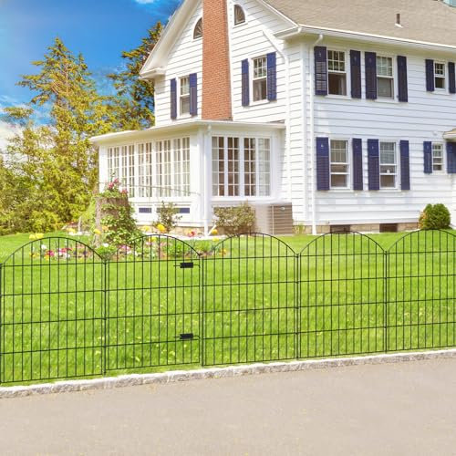 FOREHOGAR Metall-Gartenzaun mit Tor, 91,4 cm (H) x 3,6 m (L), 1 Tor + 4 Paneele, Hundezaun, Grenzzaun, Tierbarriere, kein Graben, Gartenzaun für Hof, Blumenbeet, Rasen, Terrasse, Outdoor, ECG3505,