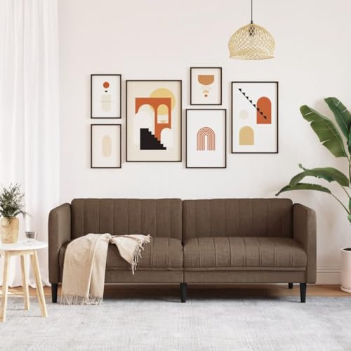 Homgoday Sofa 3-Sitzer Loungesofa Polstersofa mit Armlehnen Gästesofa Modern Couch 3er Sitzsofa Doppelsofa Sitzmöbel Sofa für Wohnzimmer, Schlafzimmer Braun Stoff