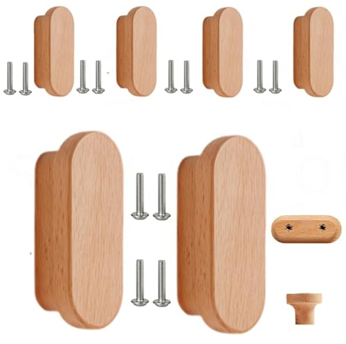 SANCHAKOU Holzknöpfe Kommode 6 Stück Geformt Schrank Tür Massivholz Griff Möbel Schublade Schrank Holz Griff Buche 32Mm