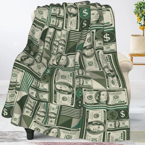 Jbofyee Coperta in pile per tutte le stagioni, ultra morbida e calda, con stampa di banconote da 100 dollari, per casa, letto, divano, sedia, viaggi all'aperto, campeggio, 127 x 101 cm