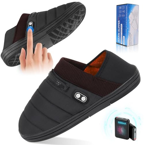 BIAL Pantofole riscaldate di peluche, Pantofole riscaldate Scaldapiedi senza fili Pantofoles elettriche invernali con batteria ricaricabile 5000mAh Uomini Donne, Arancione Scuro, L (42.5-45.5)